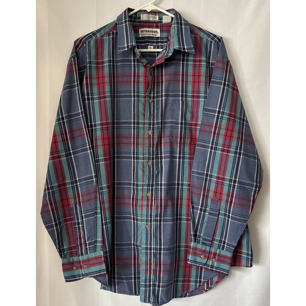 Vintage Mcgregor Contemporary Button‎ Down Shirt Men's XL Blue Plaid Collared